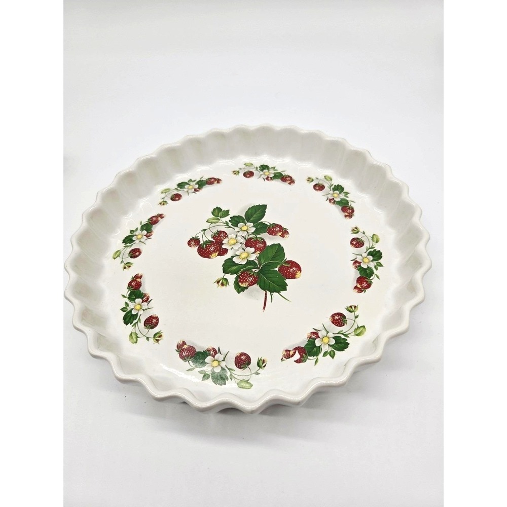 Portmeirion Strawberry Scalloped Baking Dish Large 12" Quiche Stoneware England